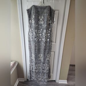 Montage by Mon Cheri Elegant Gray Lace Strapless Dress